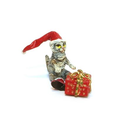 Katze/Weihnachtsmütze mit Paket